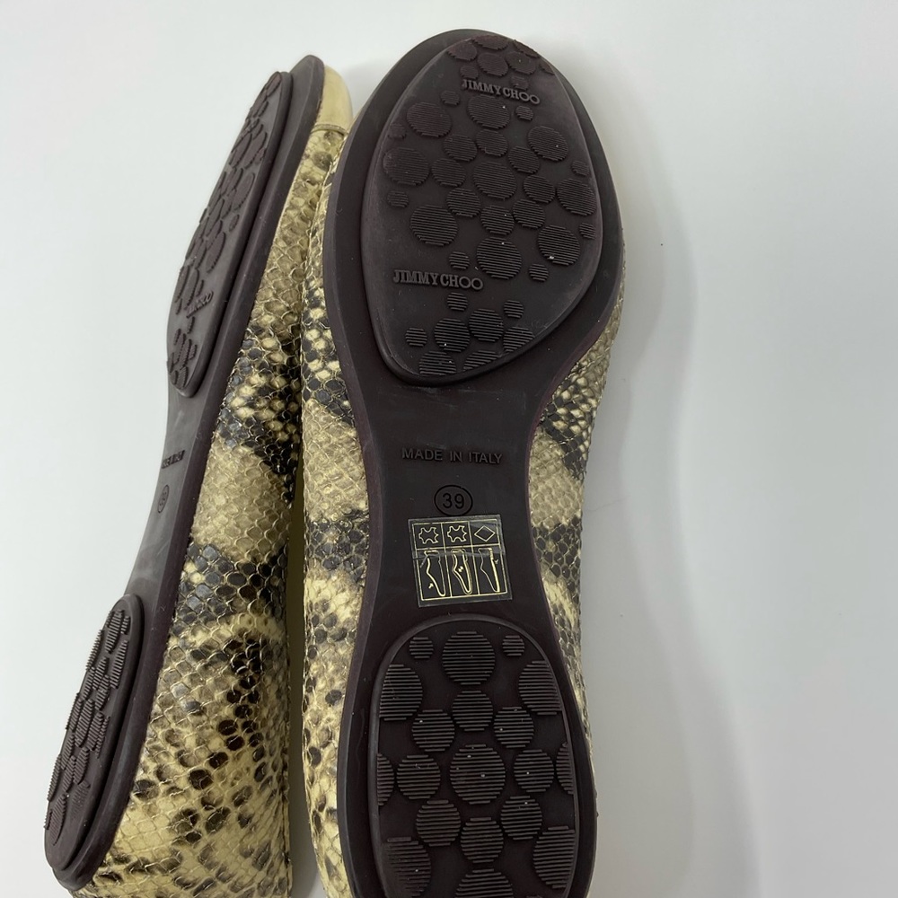 Jimmy Choo Gold Metallic Snake Print Flats - Picture 13 of 14